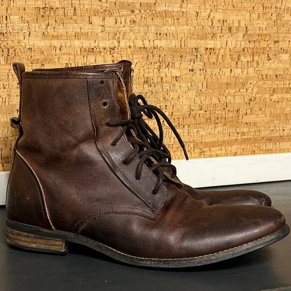 Shoe the Bear Men Brown Leather Lace Up Combat Boots heritage Distressed Size 10 main image 4